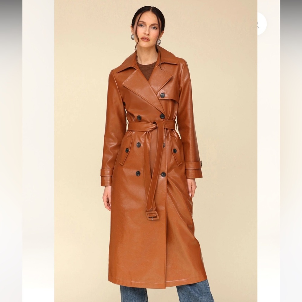 Avec Les Filles Glazed FAUX-EVER LEATHER™ BELTED TRENCH COAT